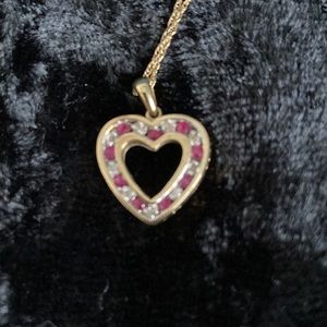 Ruby and diamond gold heart necklace